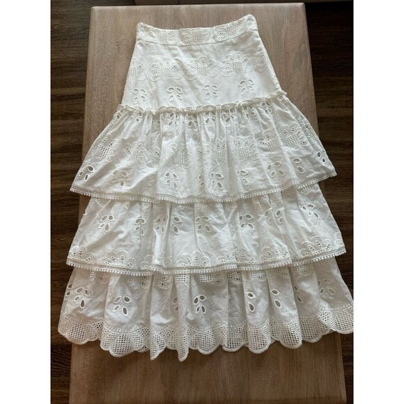 Alexis Faustine Ruffled Broderie Anglaise Cotton Midi Skirt White Medium Tiered - Picture 2 of 8